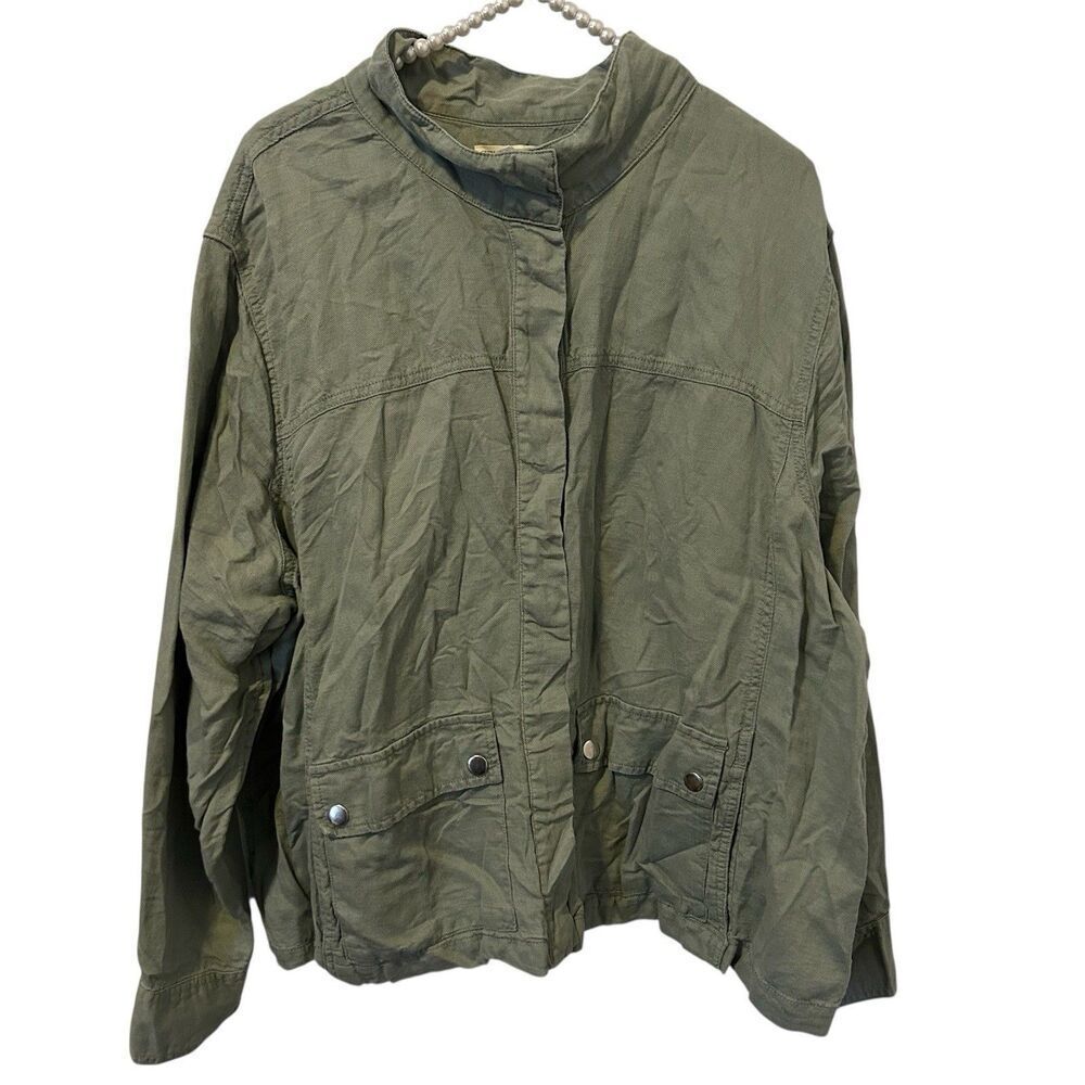 Christian Siriano Jacket 3X Green Snap Down Linen Blend Lagenlook Utility Beach